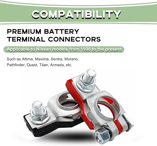 Miniatura 6 de 1 par de conectores de terminal de batería para Nissan - Compatible con NissanRogueMaximaMuranoSentra, terminales de batería positivos y negativos