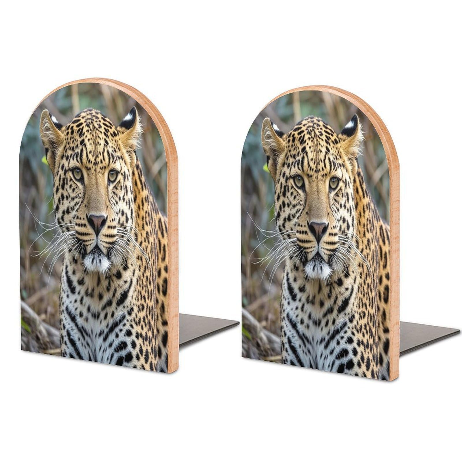Sujetalibros de leopardo de madera resistente y soporte decorativo de lujo 1