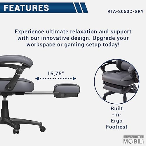 Miniatura 6 de Silla ejecutiva de oficina o juegos con reposapiés, silla de oficina acolchada de piel sintética con reclinable de 150 grados, soporte lumbar y