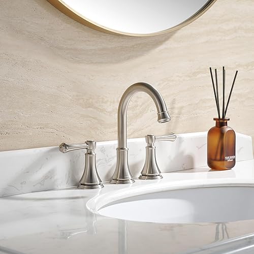 Miniatura 2 de TAF830Y-BN TAF830Y-BN - Grifo de lavabo de baño de 2 manijas de 8 pulgadas, níquel cepillado con drenaje emergente, moderno de arco alto, grifo de