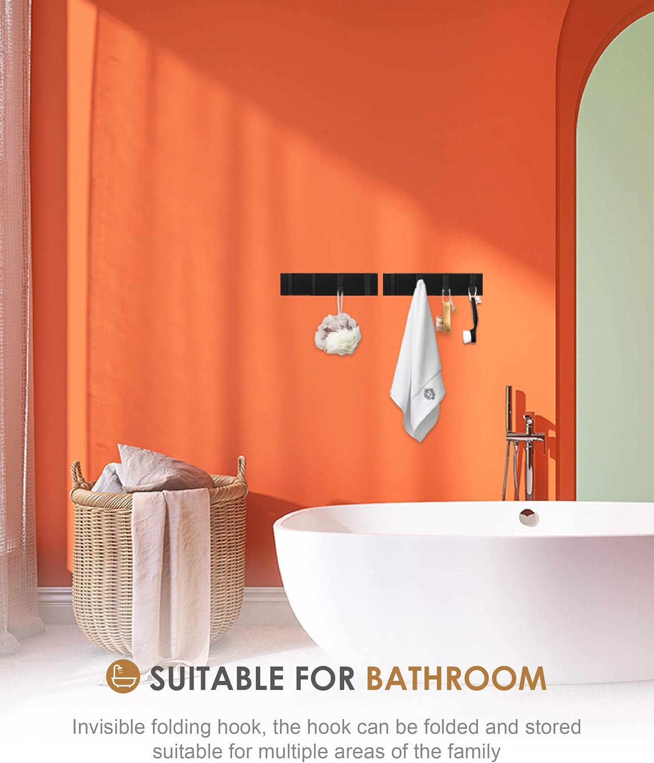 2 Pack，Waterproof Towel Hooks for Bathrooms，Foldable Coat Hooks Wall Mounted，Free Perforated，Modern Robe Hooks，Bathroom Towel Hook，Also for Balcony.