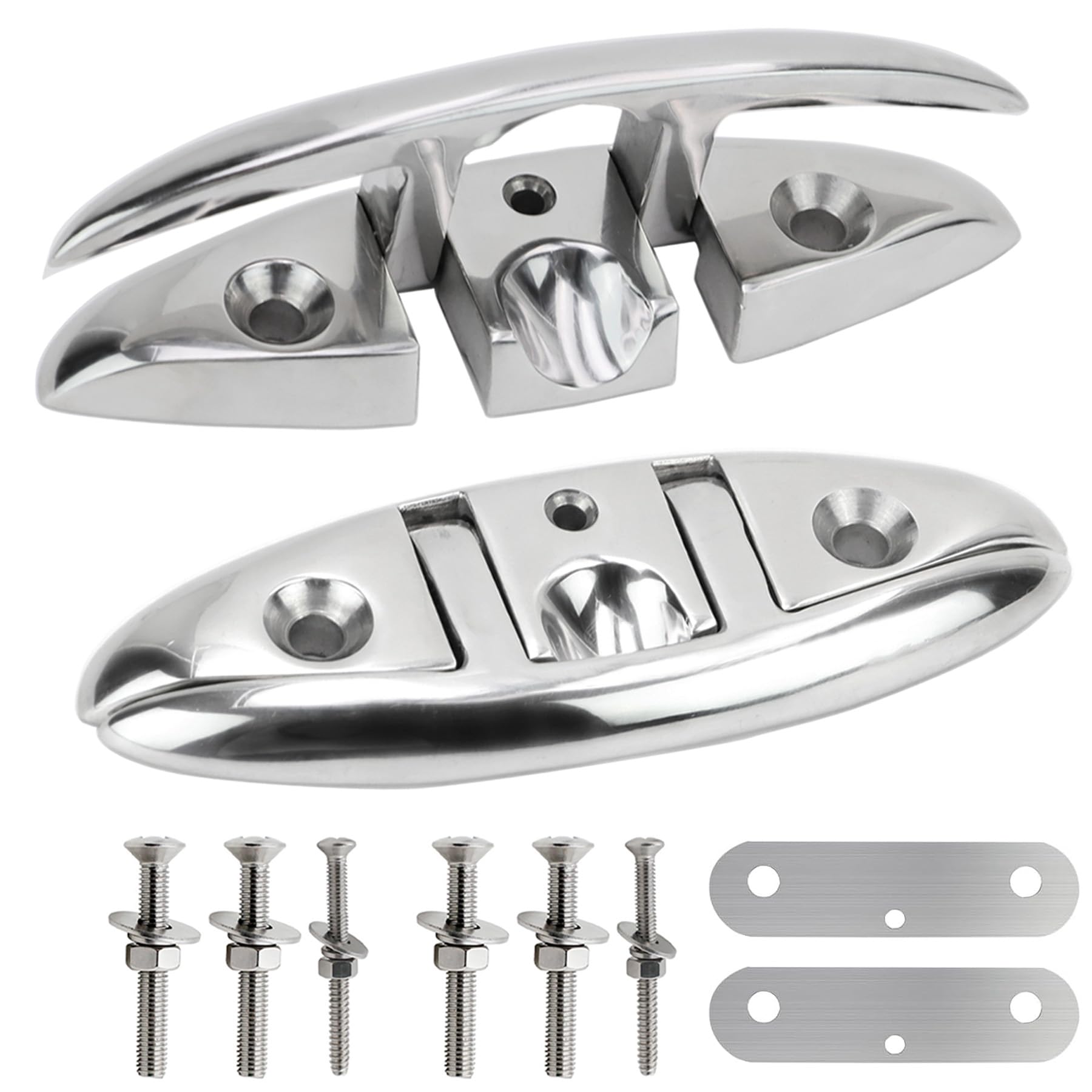 Laorde Boat Cleat 5" 6 inch 316 Stainless Steel Folding Cleats Marine Grade Rope Cleat Flip Up Dock Cleat for Boat Kayak and Decoration with Fastener (5 inch 2 PCS (with Back Plates))