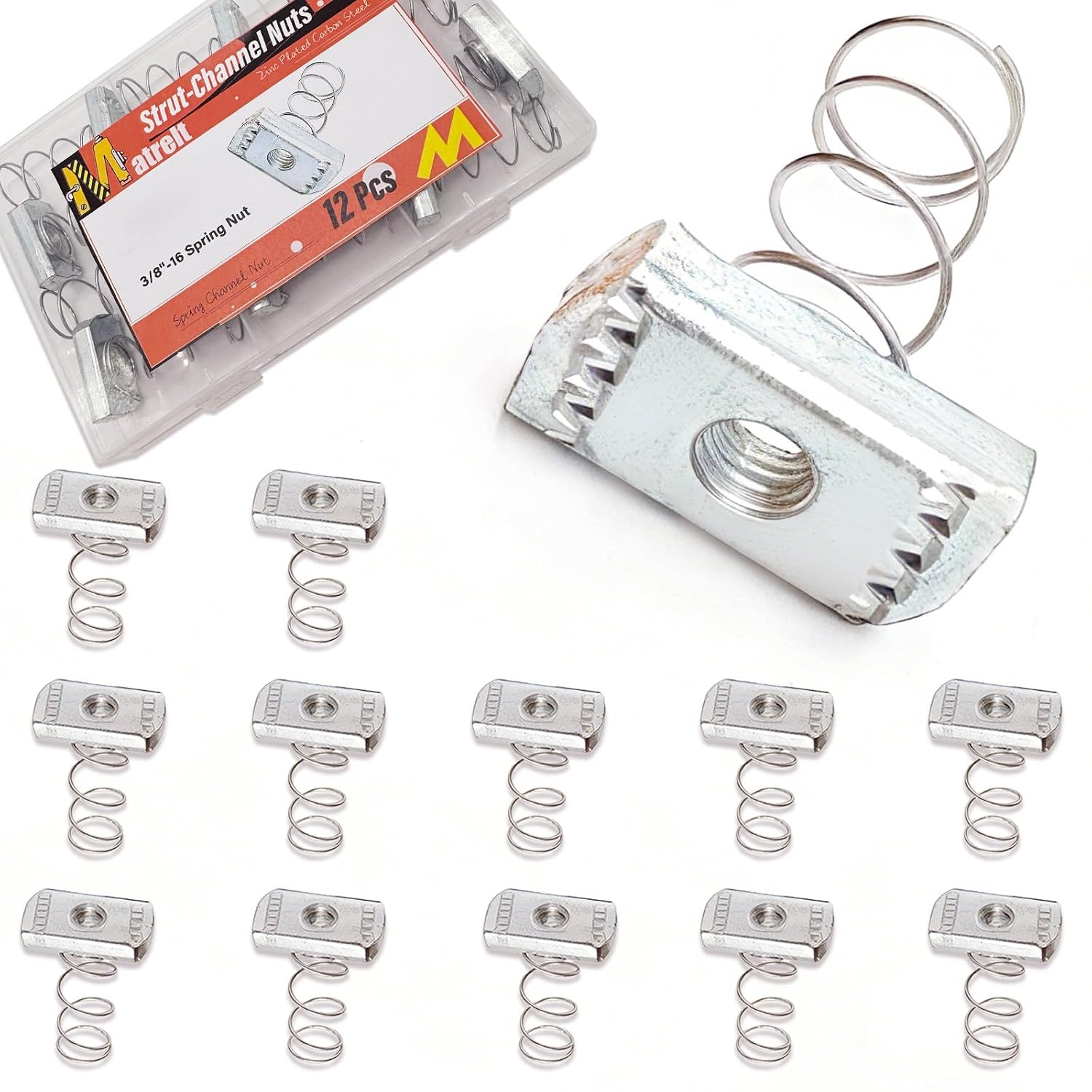 12Pcs 3/8"-16 Strut Channel Nut, Zinc Plating Spring Nut Hardware Nut for Strut Channels