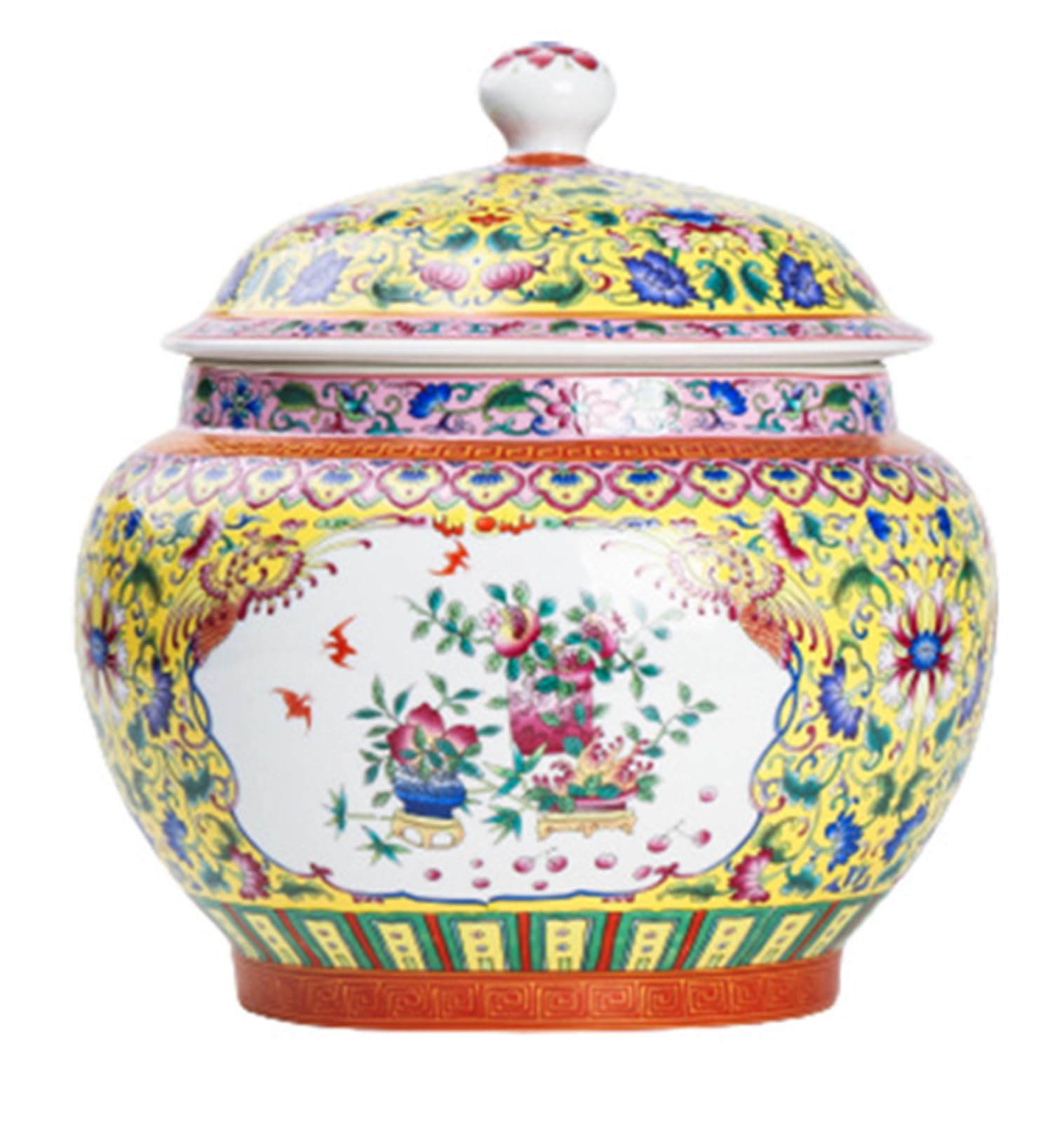 NHDVDVAV Handcrafted Ceramic Ginger Jar,Chinoiserie Ginger Jar for Home Decor, Decorative Vase with Lid for Living Room, Bedroom & Office,Centerpiece,E