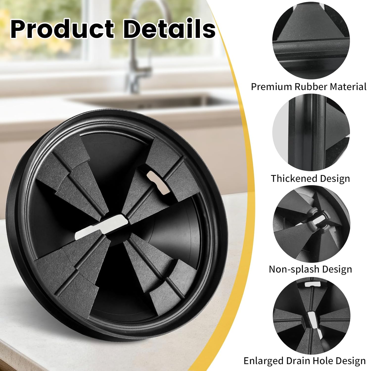 Garbage Disposal Splash Guard 3 3/8", 2Pcs Drain Insert Compatible with InSinkErator Evolution Upgraded Enlarged Center Opening for Smooth Drainage, Kitchen QCB-AM Sink Baffle Replacement