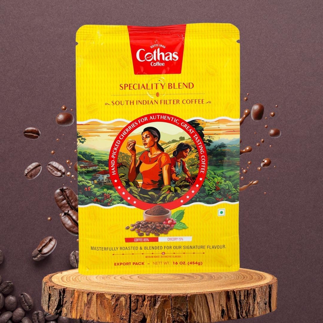 Cothas Traditional Speciality Blend Filter Coffee Powder - Pack of 5, Each Pkt 1 Lb [ Coffee : 85%, Chicory : 15%. ]