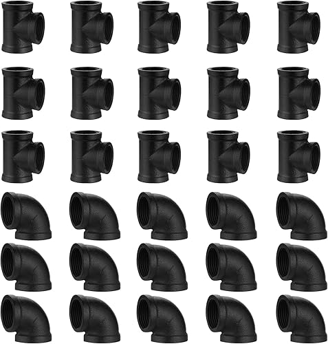 Vista 13 de Camiseta y codo pintado negro de 1 pulgada, paquete de 20 codos/camiseta de hierro fundido roscado para proyectos de decoración de tuberías