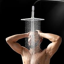 Orvos Overhead Shower, Kosi, modern curved design, with touch clean nozzles, Hiqh quality Stainless Steel, with salt tested chrome plating, 6x6 inches, head only, for high end luxury bathrooms