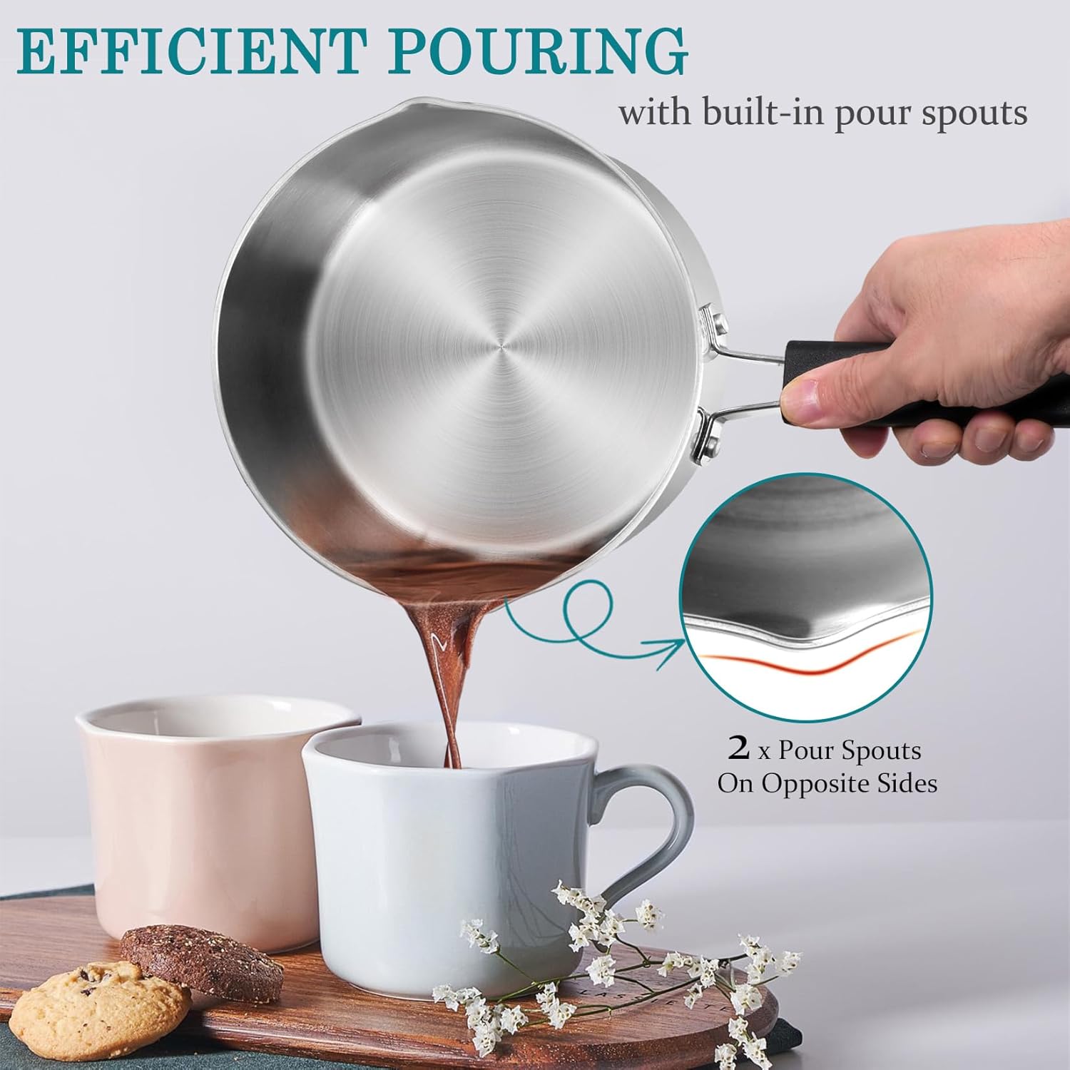 P&P CHEF 3 Quarts Sauce Pan and Pot with Lid, Tri-Ply Stainless Steel Saucepan Cookware for Induction & Multi Stoves, Heat-proof Handle & Visible Glass Lid, Dishwasher Safe