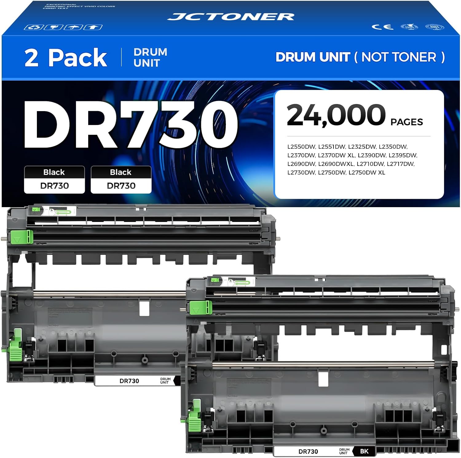 DR730 Drum Unit (Not Toner) 2-Pack Replacement for Brother DR-730 Imaging Drum Compatible MFC-L2710DW MFC-L2750DW DCP-L2550DW HL-L2350DW HL-L2395DW HL-L2370DW HL-L2390DW MFC-L2690DW HL-L2325DW Printer