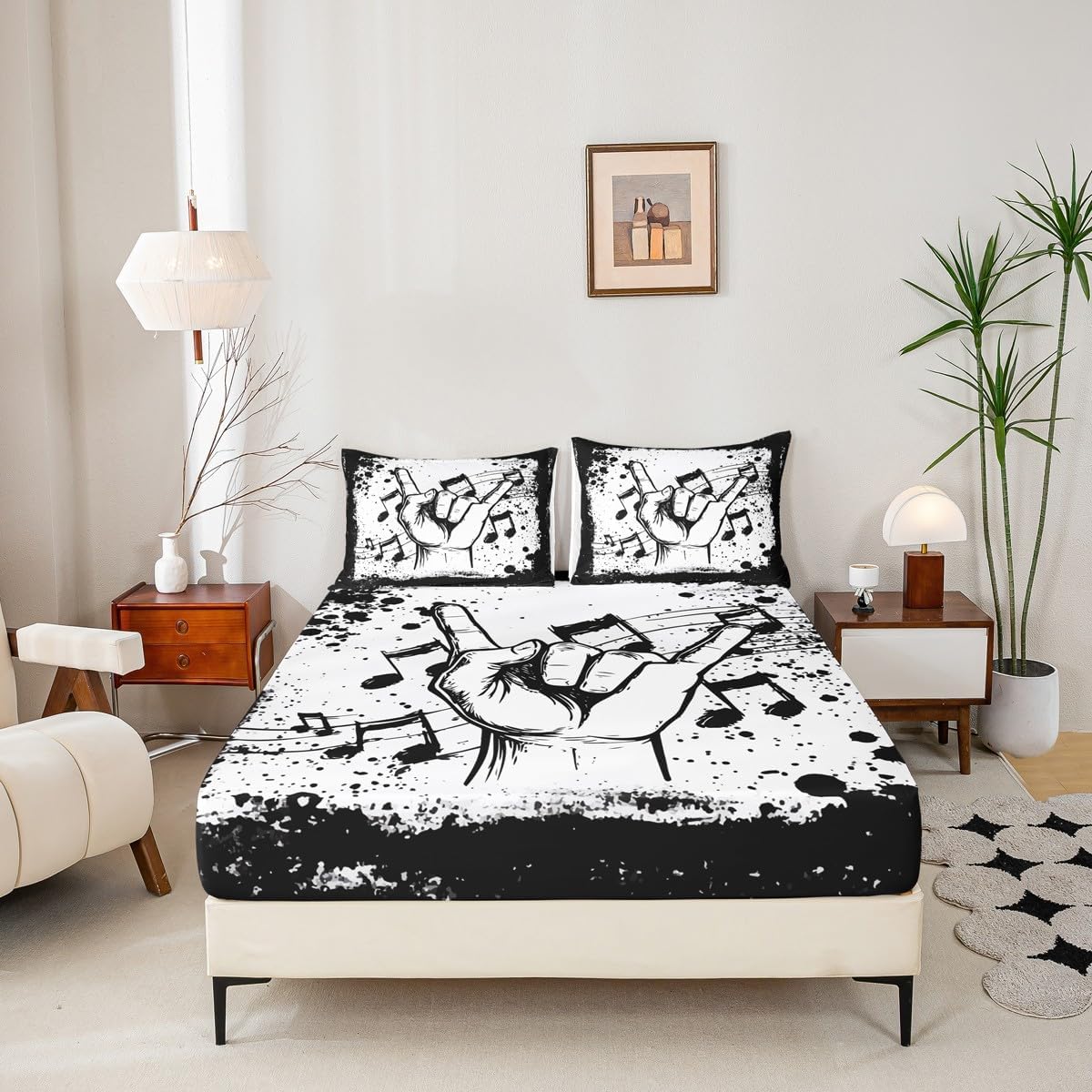 Erosebridal Acoustic Guitar Bed Sheets Vintage Instrument Fitted Sheet Full Size, Rustic Farmhouse Sheets Western Cowboys Hat Bedding, Wooden Lodge Cabin Bed Cover Microfiber (Deep Pocket)