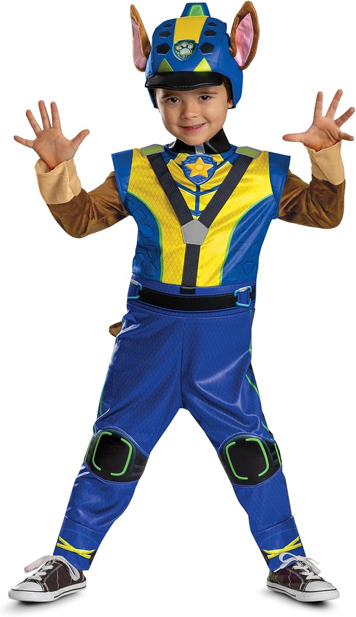 Disfraz de Paw Patrol Chase Disfraz de lujo para niño pequeño, Disfraz oficial de Paw Patrol Película 3 Disfraz de dinosaurio para disfraz de Halloween