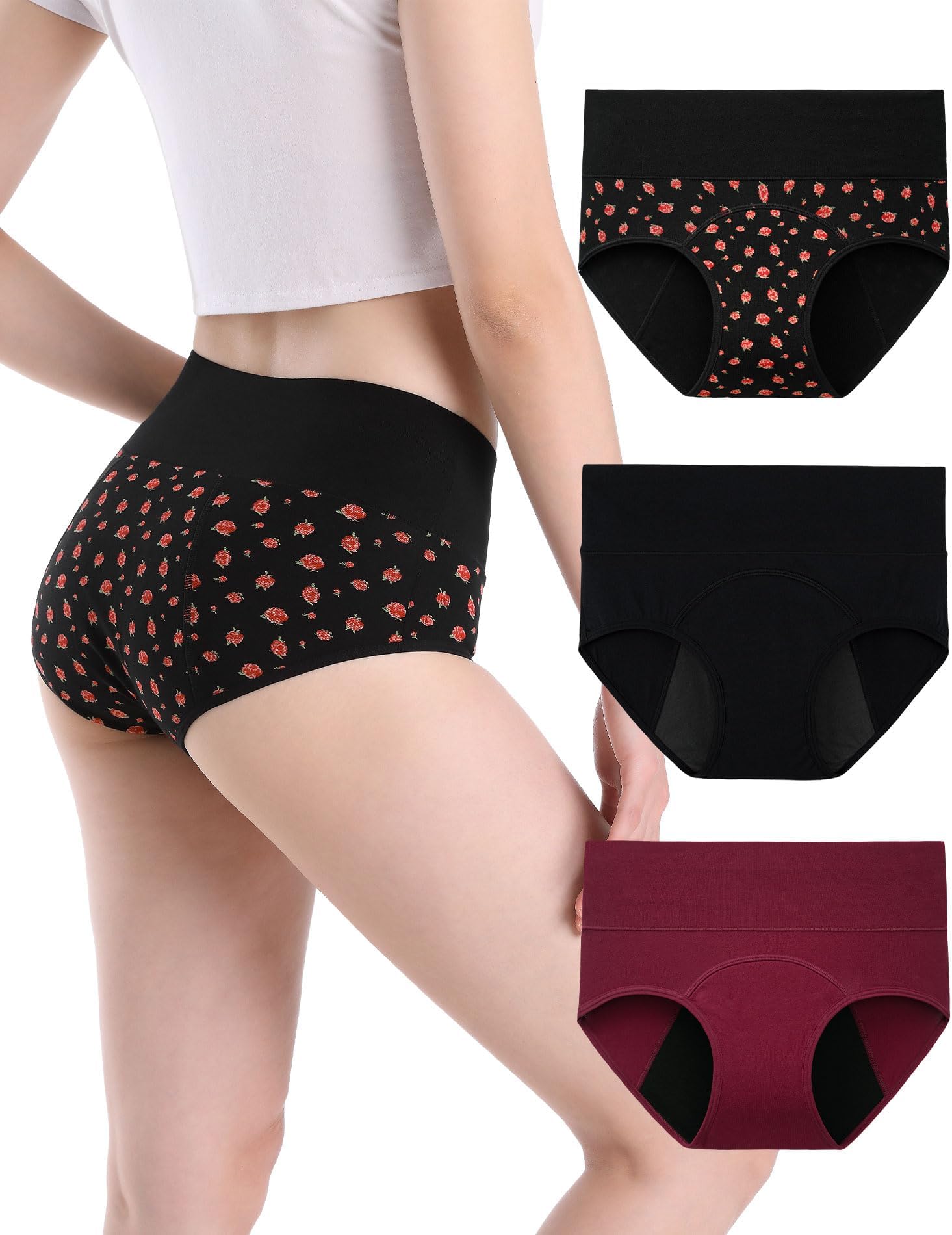 Women Period Pants High Waist Postpartum Underwear Leakproof Menstrual Knickers Pack of 3