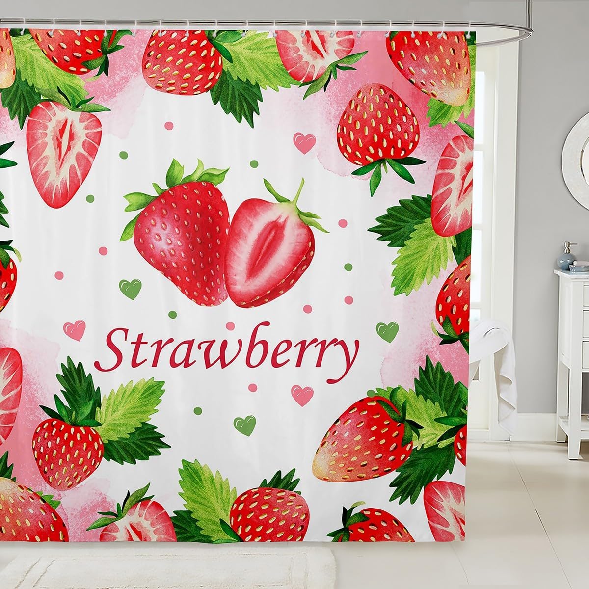 feelingyouStrawberry Waterproof Shower Curtains Luxury Heavy Fabric Bathroom Shower Curtain Red Strawberry Hotel Home Dorm Bathtubs Decor Shower Curtain Machine Washable Grommet Curtain 72 x 84 Inch