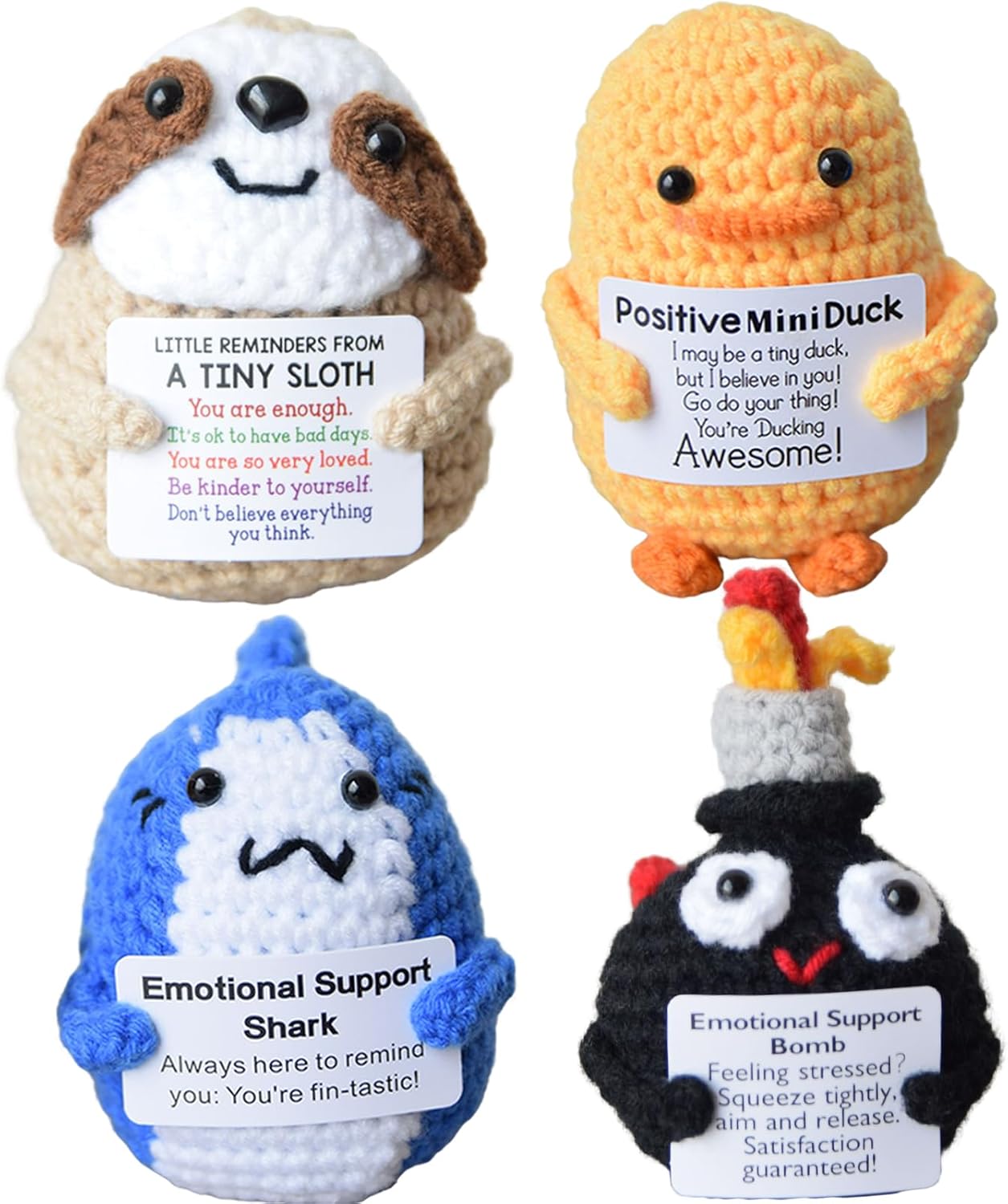 Mini Cute Positive Crochet Animals – Inspirational Gifts for Mental Health & Emotional Support – Handmade Duck, Sloth, Shark, & Bomb for Women, Men, Birthday, Graduation, & Christmas Decor
