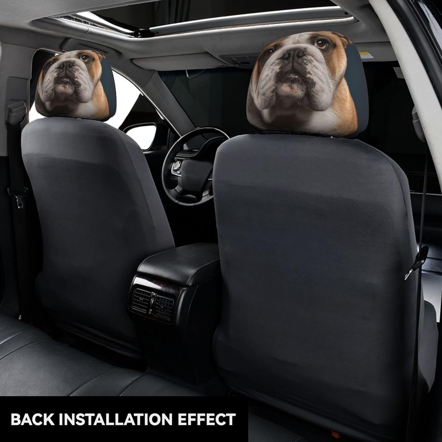 2 PCS Car Headrest Covers Soft Breathable Cars Head Rest Cover Protector English-Bulldog Headrest Covers Personalized Cars Seat Head Rest Cover for SUV Sedan Trucks Car Accessories