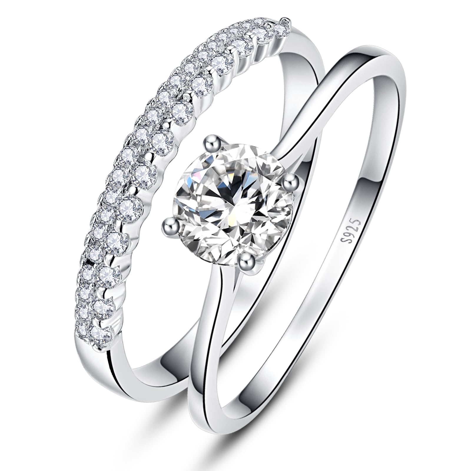 YaresulSolitaire Ring Set for Women, 925 Sterling Silver Round Cut White Cubic Zirconia Engagement Rings, Promise Rings for Her, Sterling silver, Cubic Zirconia,