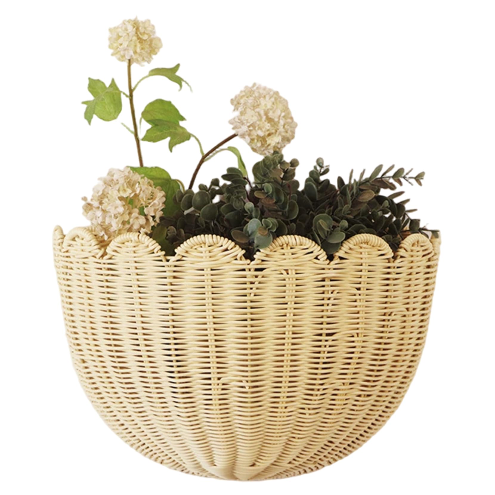 Ginwrek Hanging Basket for Wall Wall Baskets, Boho Scalloped Woven Baskets Hanging Rattan Storage Organizer for Bathroom Kitchen Living Room Bedroom Home Decor