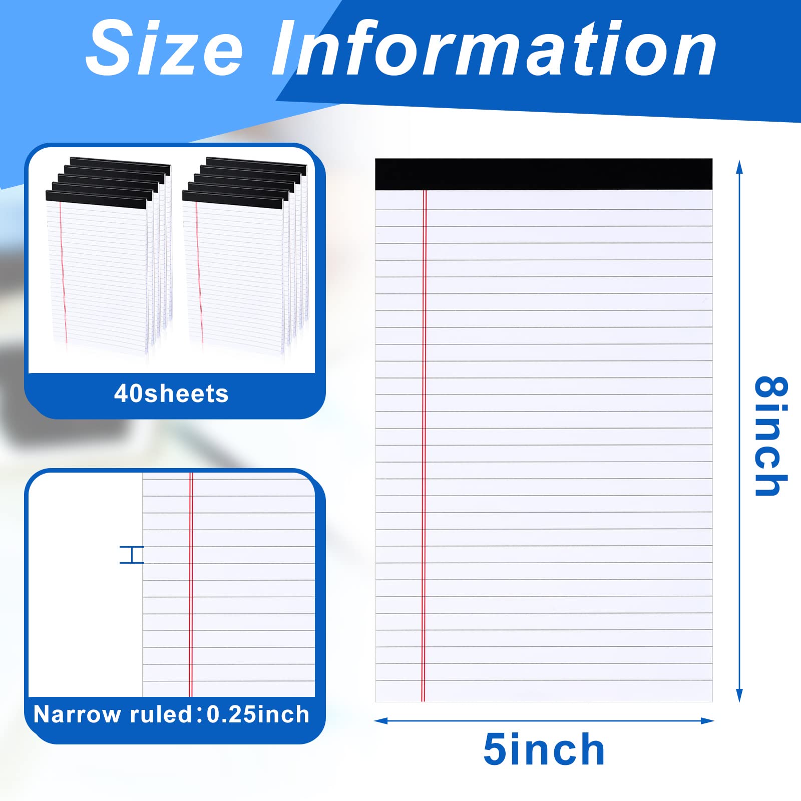 Gueevin 100 blocchetti legali da 12,7 x 20,3 cm, piccoli quaderni a righe, 12,7 x 20,3 cm, mini quaderni per scuola, università, ufficio, forniture per classe, 40 fogli (bianco)