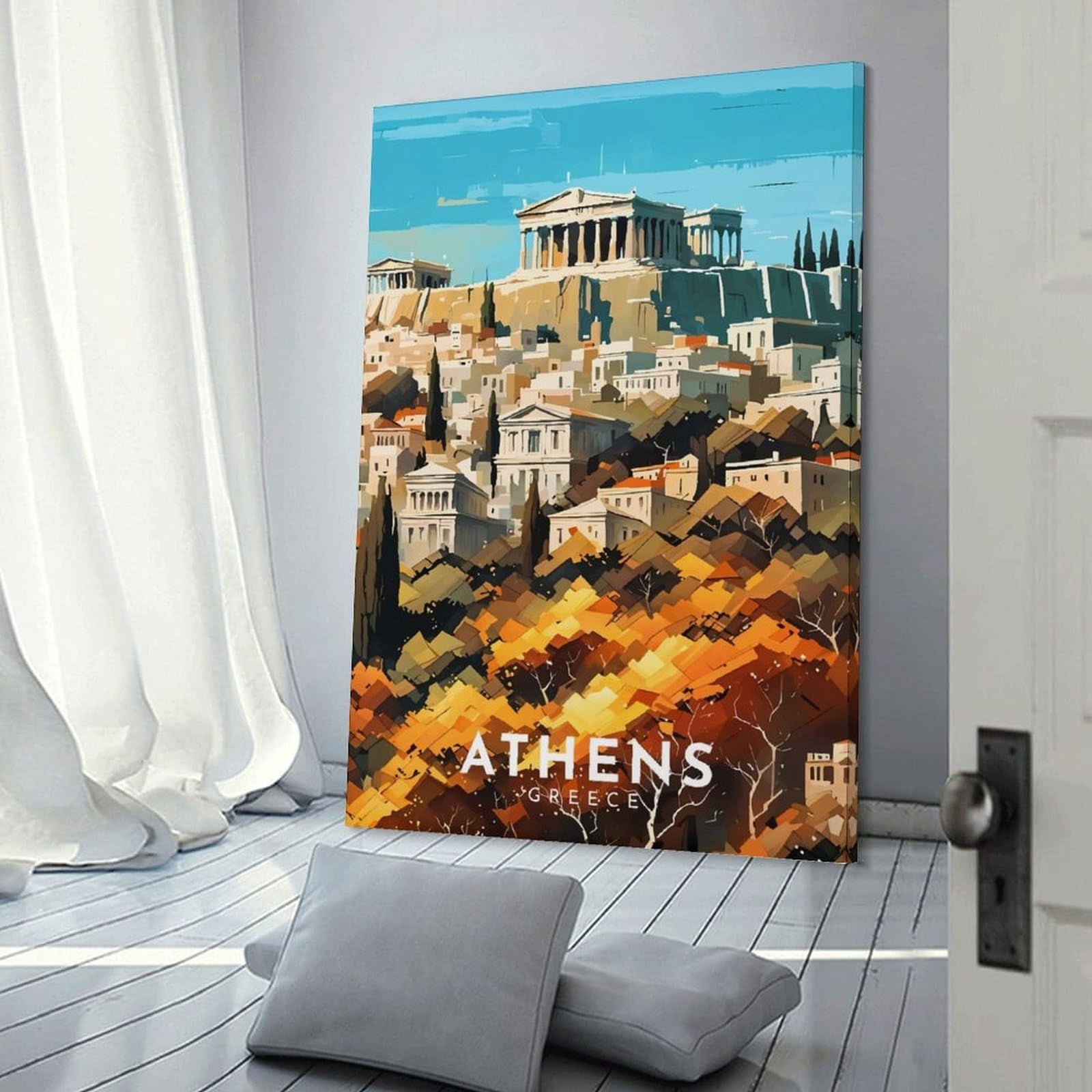 Junmoney Canvas Art Print Athens, Greece Cityscape, 20x30inch(50x75cm), for Office, Study Or Home Workspace, Decorative Artwork for Productive Spaces