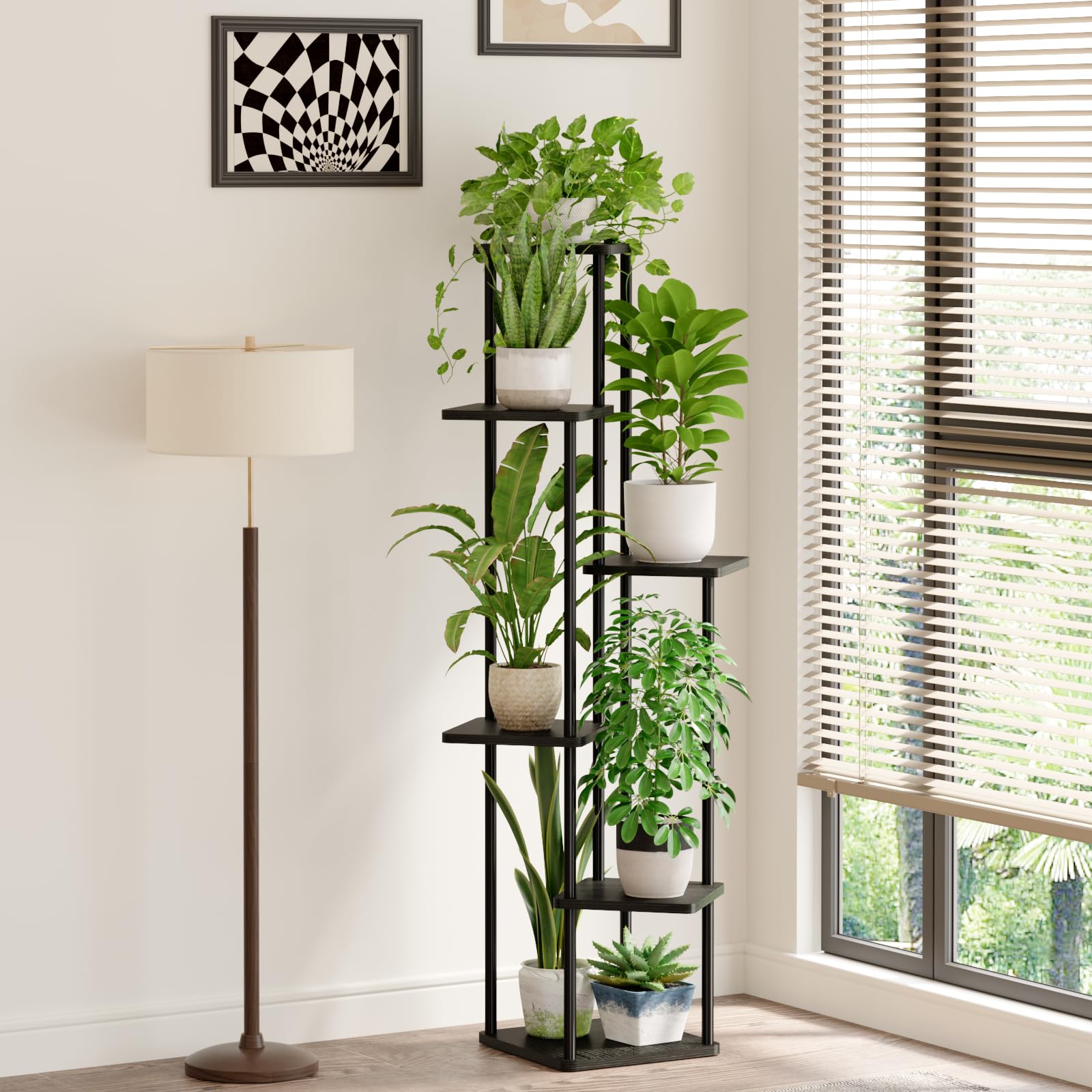 Bamworld Bloemenstandaard, zwart, hoog, metalen plantenstandaard
