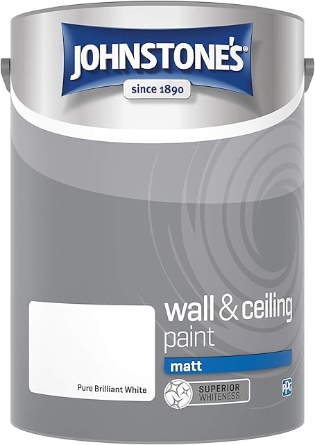 Johnstone's - Wall & Ceiling Paint - Pure Brilliant White - Matt Finish - Emulsion Paint - Fantastic Coverage - Easy to Apply - Dry in 1-2 Hours - 12m2 Coverage per Litre - 5L