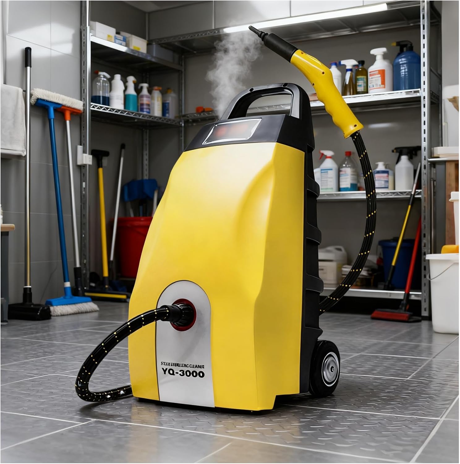 2500W Multi-Purpose Steam Cleaner - High-Pressure Continuous Steam Washer, Heated Carpet Extractor for Home, Car, Hotel & AC Cleaning - Powerful Yellow Cleaner for Deep Sanitization