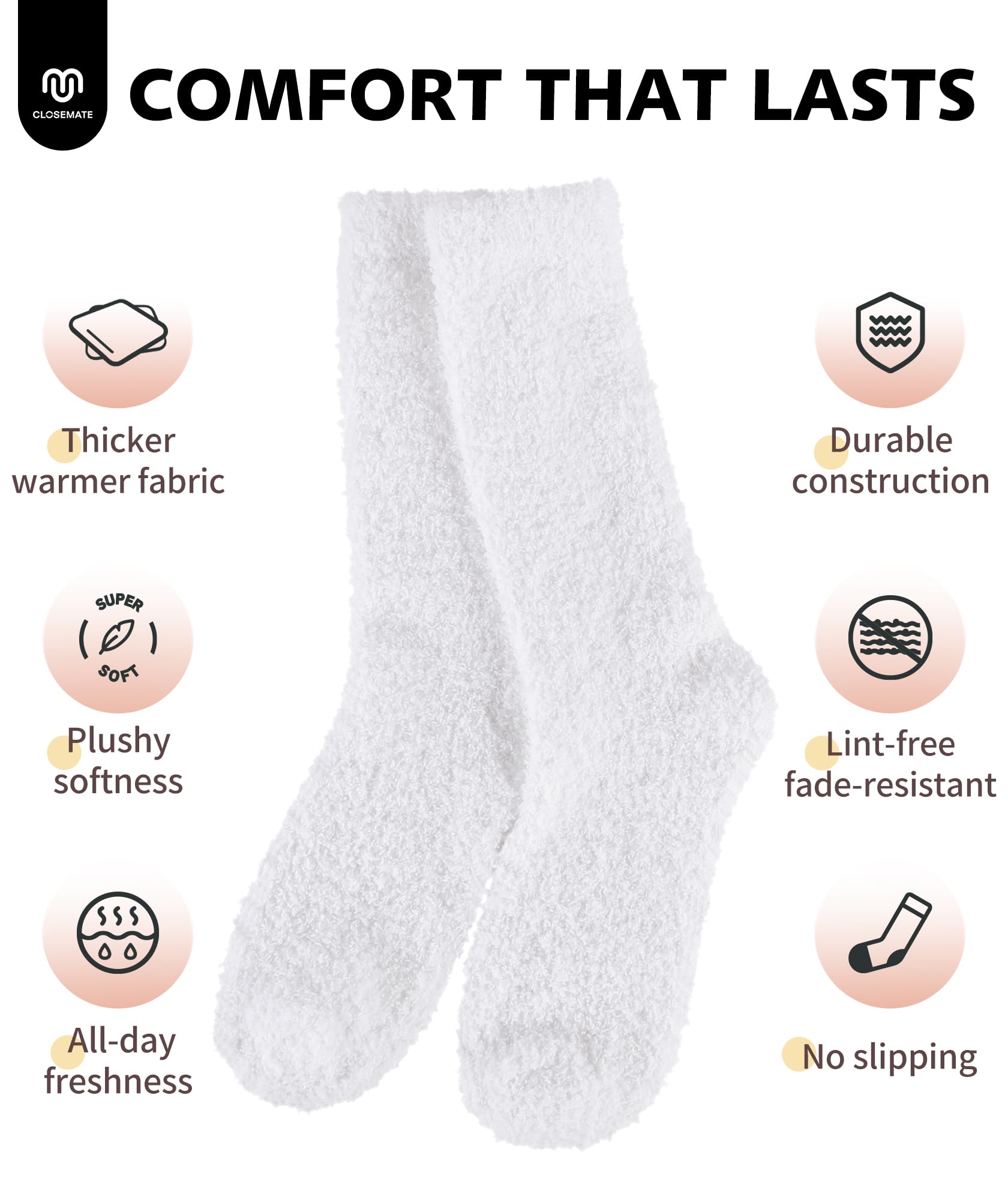 CLOSEMATE Chaussettes Chaudes Femme 35-38 39-42 en Polaire Doux Élastique Épaisse Chausson Maison Hiver 1 ou 3 Paires