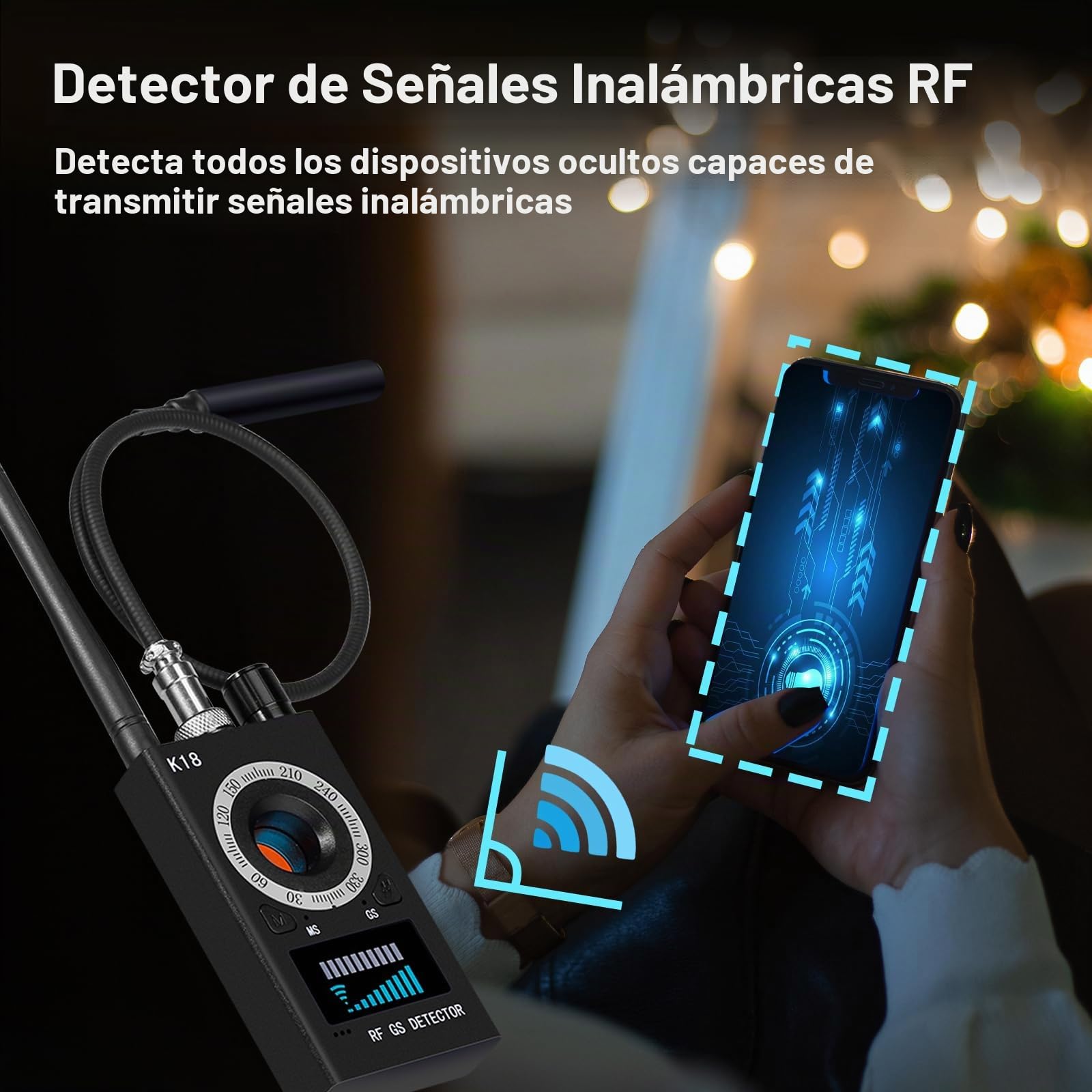 Detector de Camaras y Microfonos Ocultos, Detector de Cámara Espía Portátil Bug Detector Detector Antiespía GPS GMS Spy Finder Detector de señal RF Inalámbrico Detector para Hogar, Oficina, Hotel