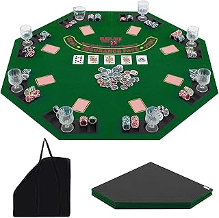 COSTWAY Pokermatte 120 x 120 cm, Texas Holdem, Pokertisch-Auflage faltbar für 8 Spieler mit Getränkehaltern, Pokerteppich mit Tragetasche, Pokerauflage achteckig, Grün