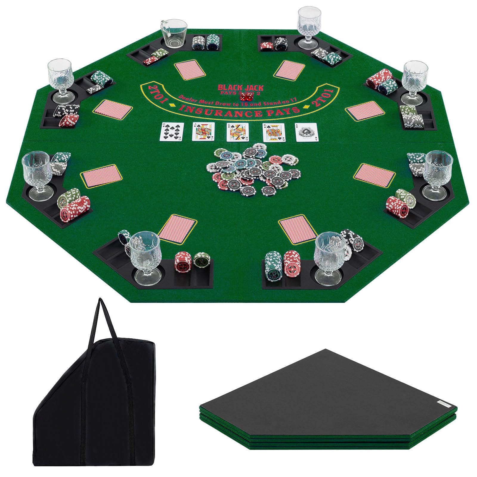 Maxmass 8 Player Foldable Poker Table Top, 1.2M/48 Inches Texas Holdem Poker Pad with Cup Holders, Chip Trays, Carrying Bag, Poker Mat Blackjack Tables Topper Card Table Topper for Casino Game