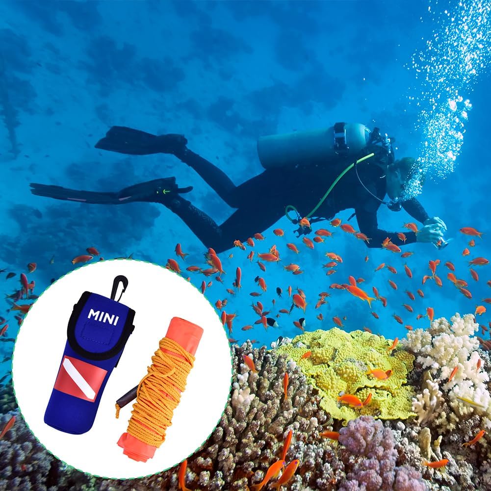 Inflatable Safety Sausage Tube, Scuba Surface Marker Buoy Diving Underwater Signal Flag Tube Snorkeling Storage Bag Dive Reel High Visibility PVC Diver Emergency Sports Float Pouch Gear Accessories