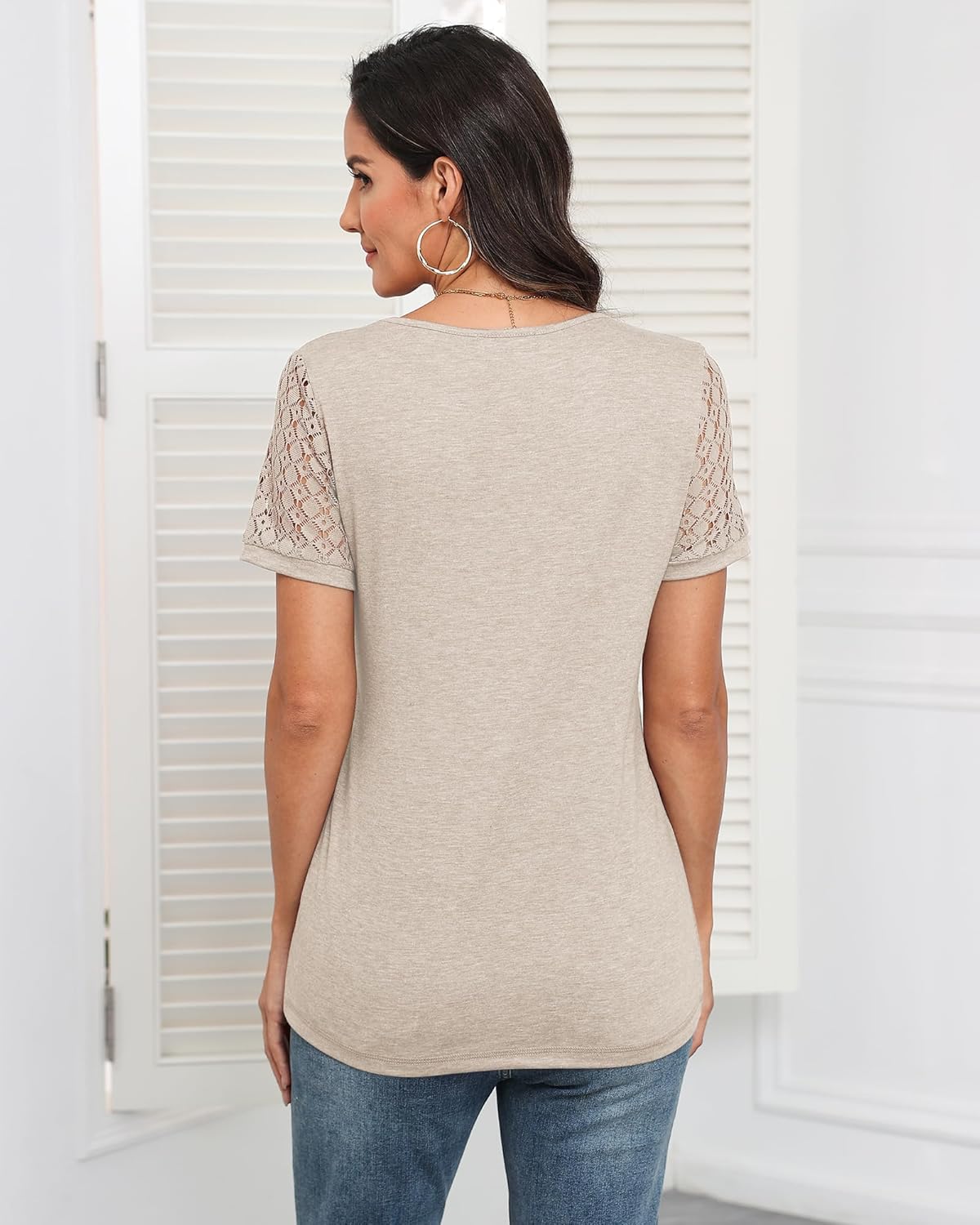 Memorose Women's Short Sleeve Shirts Lace Dressy 2026 Spring Summer Tops Trendy Vacation Casual Work Blouses - Image 5