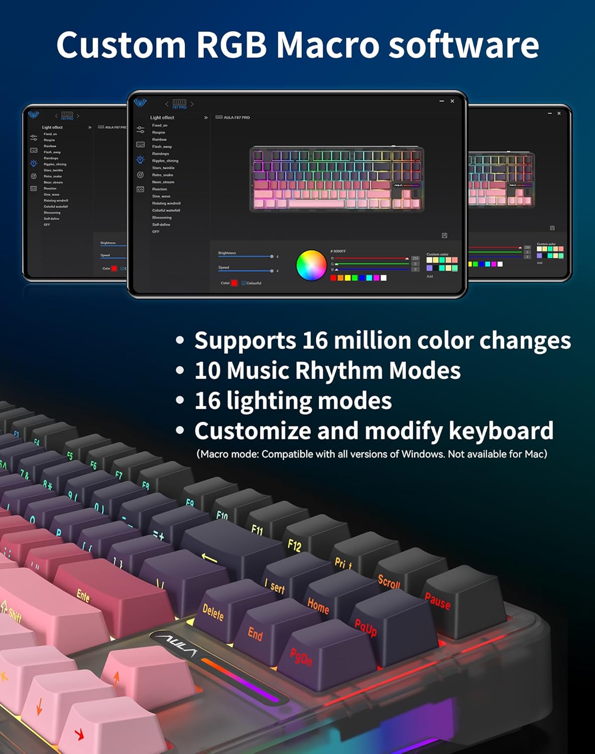 AULA F87 Pro Wireless Mechanical Keyboard, 87-Key TKL 8000mAh Battery, Tri-Mode (BT5.0/2.4G/USB-C), Hot Swappable Gasket Mount Keyboard, RGB Backlit PBT Keycaps Custom Gaming Keyboard for PC Mac Phone