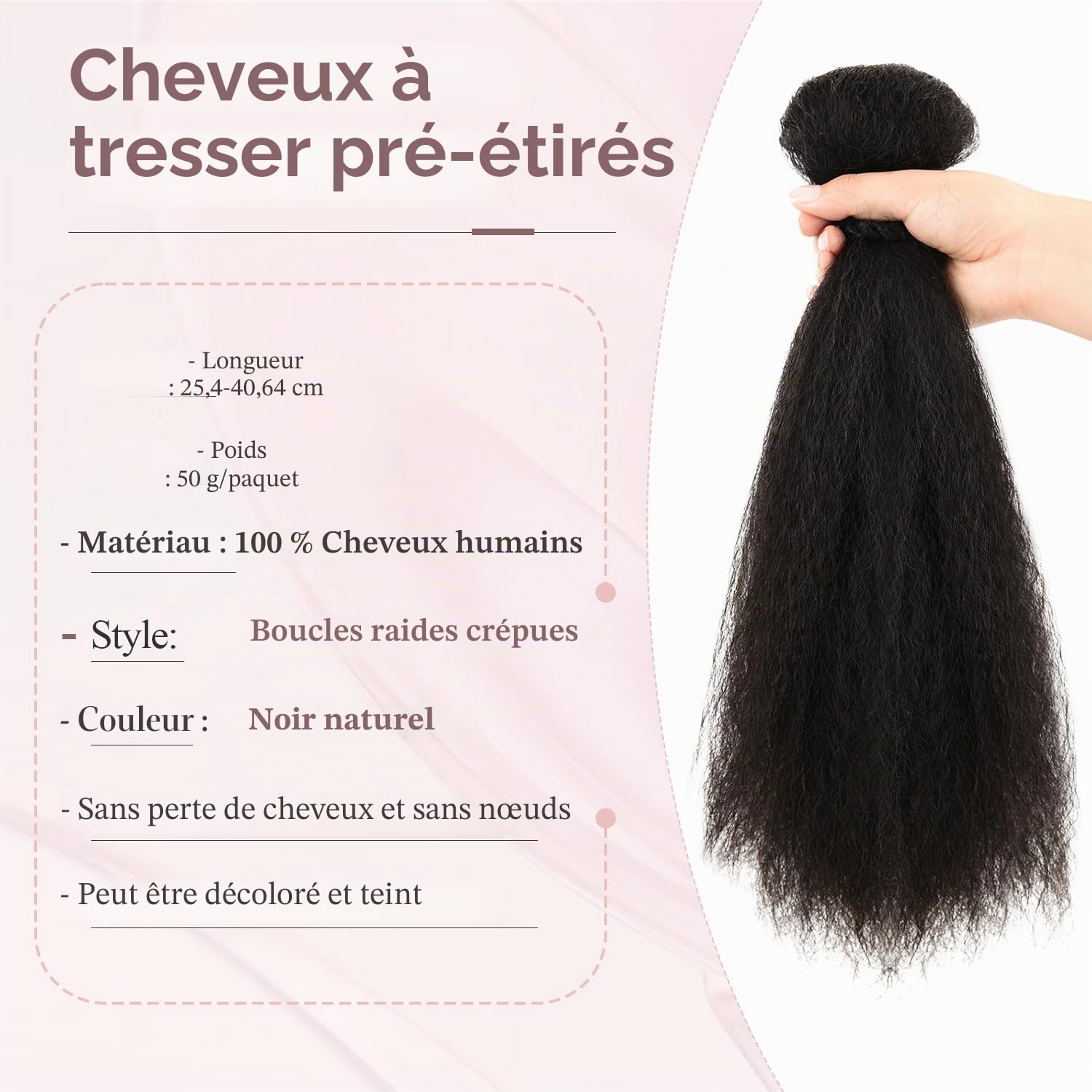 Originea Afro Kinky-Curly Bulk Human Hair for Locs Cheveux Naturel Humains 45cm 150g kinky bulk for Box Braids/Twist Braiding/Repair Locs Extensions, Tresses Africaine Naturel Noir