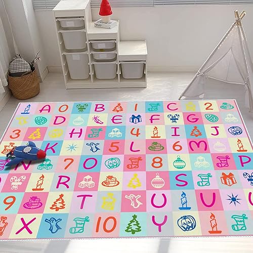 Miniatura 8 de Pink Kids ABC - Alfombra con patrón de números ABC para sala de juegos, habitación de los niños, decoración de habitación de niños, alfombra de área