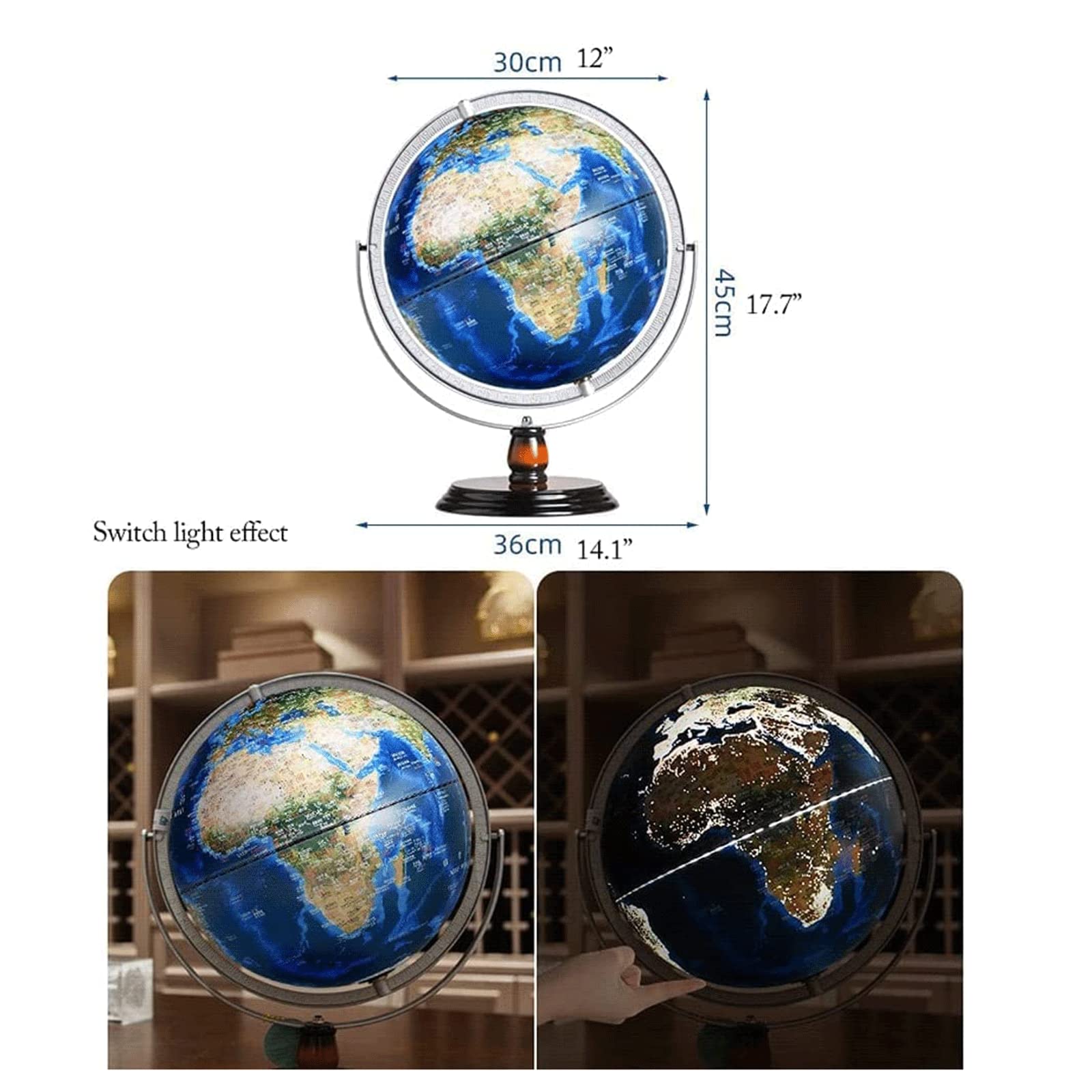 Mappamondi Globo Illuminato con Staffa Globo Mondiale HD Globi di Facile Lettura Mappa di distribuzione della popolazione di Notte Globi geografici da 30 cm Fine e Chiaro