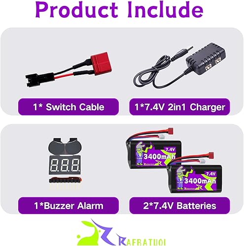 Miniatura 6 de Batería de iones de litio de 3400 mAh 7.4 V con enchufe en T SM2PDean, 2S baterías de alta capacidad para autos RC RACENT M60 M26 M1A2 TJ110 78504-2