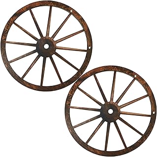 2PCS 12" Wooden Wagon Wheel,Western Decor Vintage Hanging on Room Wall, Decorative Wooden Wheel for Bar Garage Garden Farm Coffee Shop Indoor Outdoor