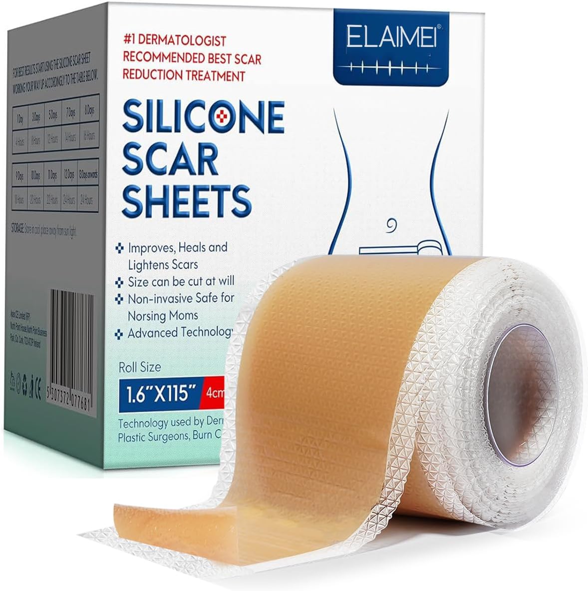 Silicone Scar Sheets Tape for Surgical Scars, C Section Scar Silicone Strips, Medical Grade, Reusable, Soften and Flattens Scars, Breast, Keloid, Professional Scar Patches. (1.6x115 Inch)