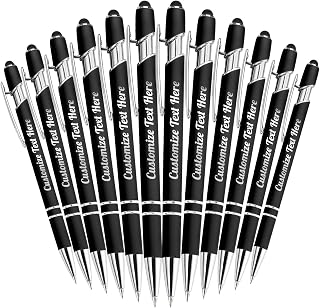 Up to 500 Personalized Pens Bulk Custom Ballpoint Pens with Business Name Message Logo, Customized Engraved Pens with Stylus for Birthdays Anniversaries Graduations(Medium Point, Black Ink, 12 Pcs)