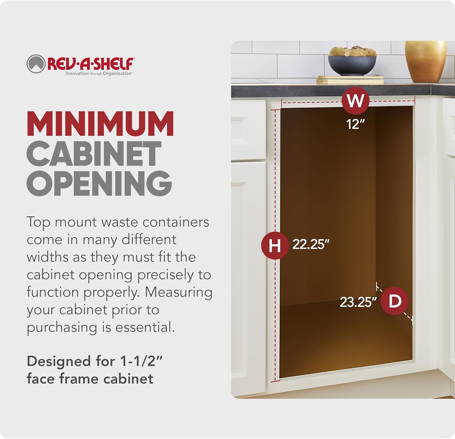 Rev-A-Shelf Top Mount Single Pullout Under Cabinet 50 Quart Kitchen Trash Cans for Full Height Cabinet, 150 Pound Rated Full-Extension Slides, 4WCTM-1550DM-1