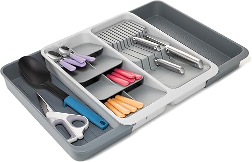 Joseph Joseph DrawerStore Expanding Tiered Cutlery Tray with Knife Organiser, Expandable in Drawer e Saving Kitchen Storage, Recycled Plastic