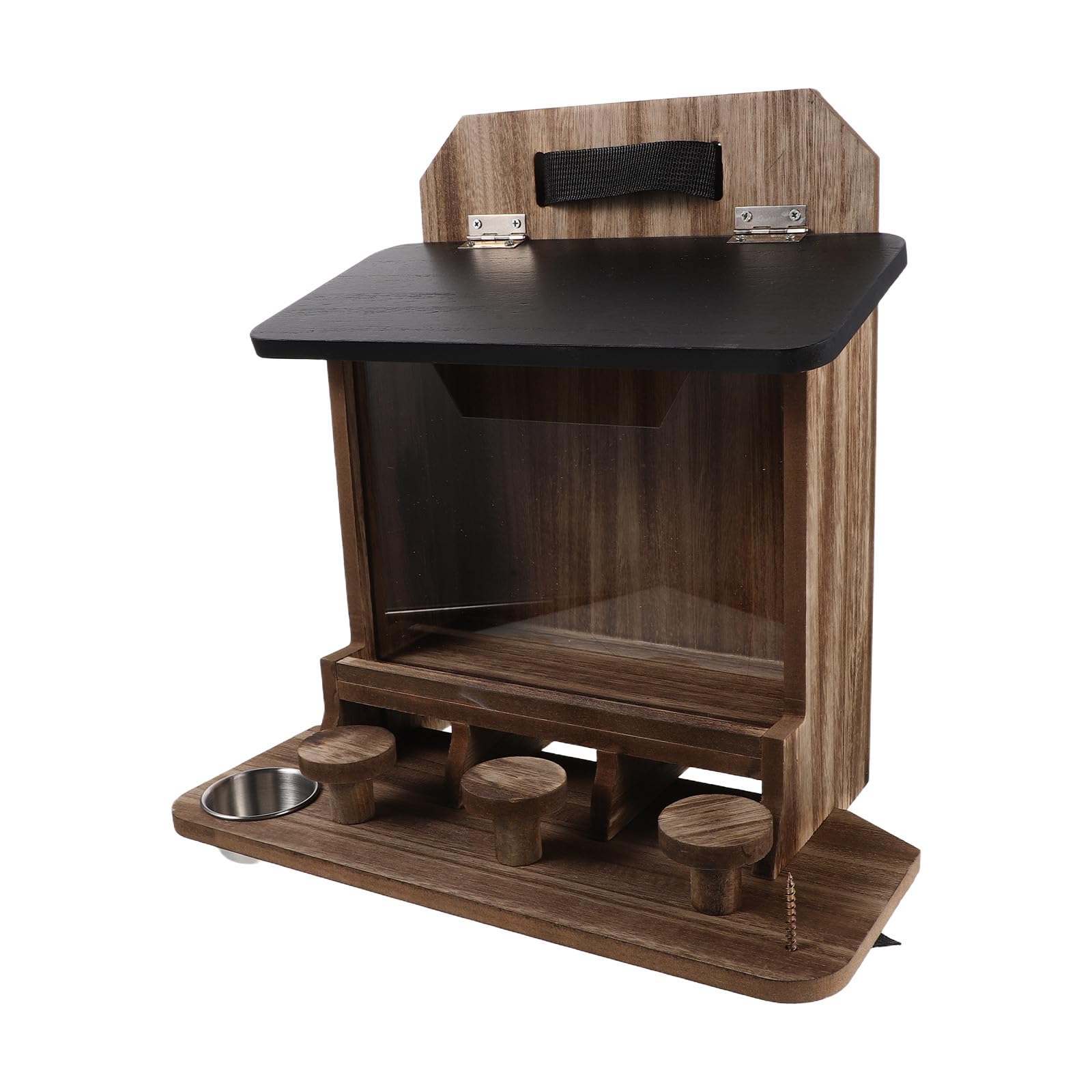Veemoon Mangiatoie per scoiattoli da esterno - Casetta in legno per scoiattoli striati - 33x32x14 cm - Stazione di alimentazione sospesa per arachidi per animali selvatici da giardino, 33x32x14 cm