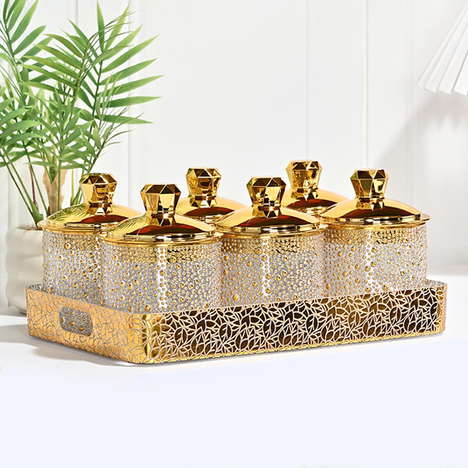predolo Vorratsglas, luftdicht, platzsparend, transparent, goldfarben, Zubehör für Tee, Kaffee, Kekse, Gewürze