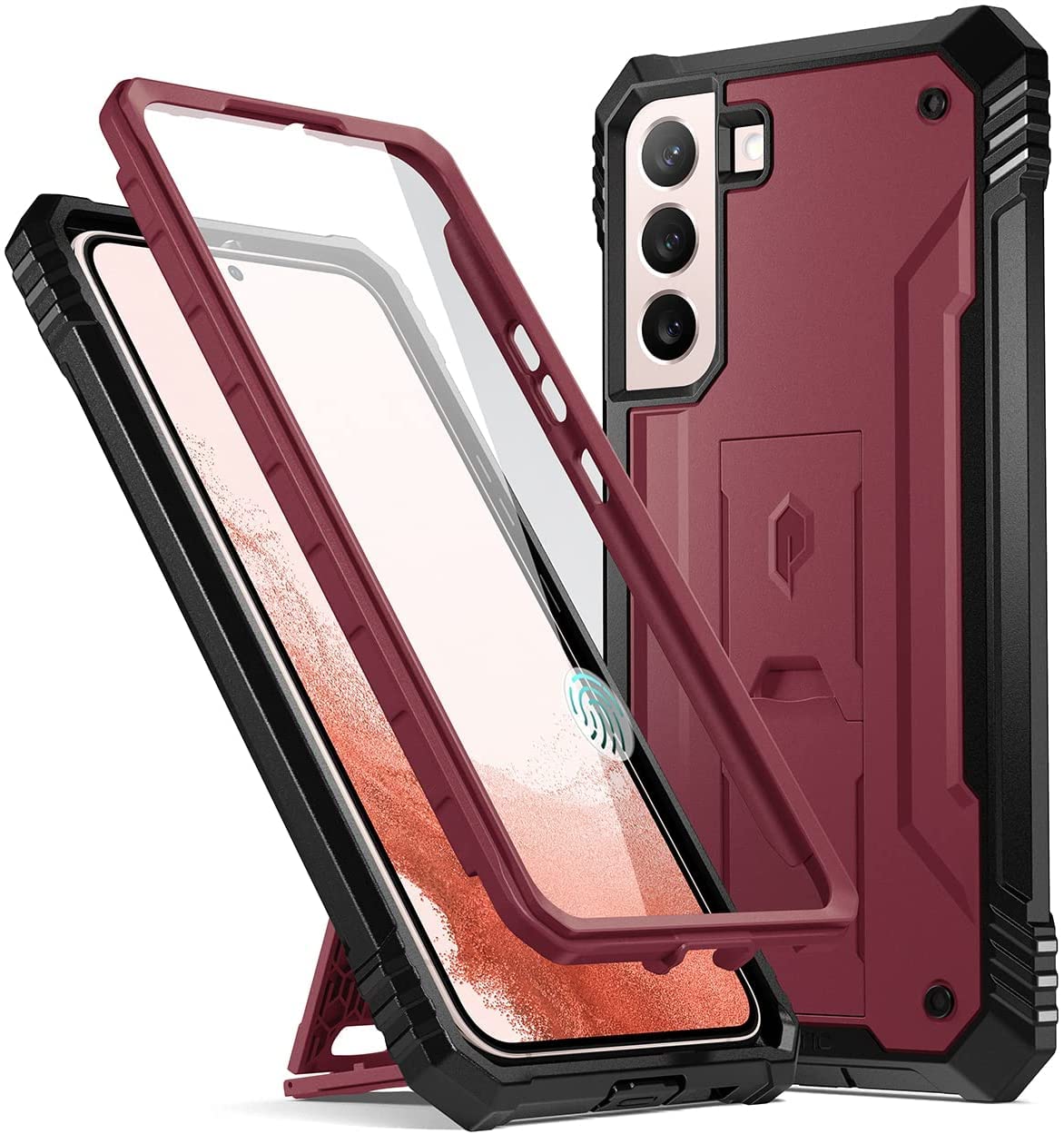 Poetic Revolution Case for Galaxy S22 Plus with Built-in Screen Protector, Full Body Rugged Shockproof Protective Cover Case with Kickstand for S22+ Plus 5G 6.6 Inch, Maroon Red