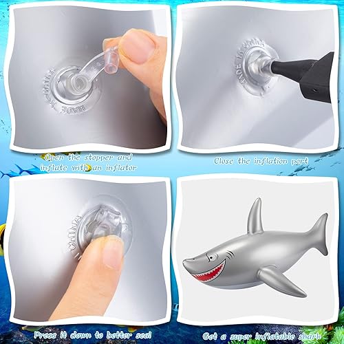 Miniatura 3 de 12 piezas inflables de tiburón de 40 pulgadas, juguete inflable de tiburón de PVC para decoración de cumpleaños de tiburón grande, piscina y playa,