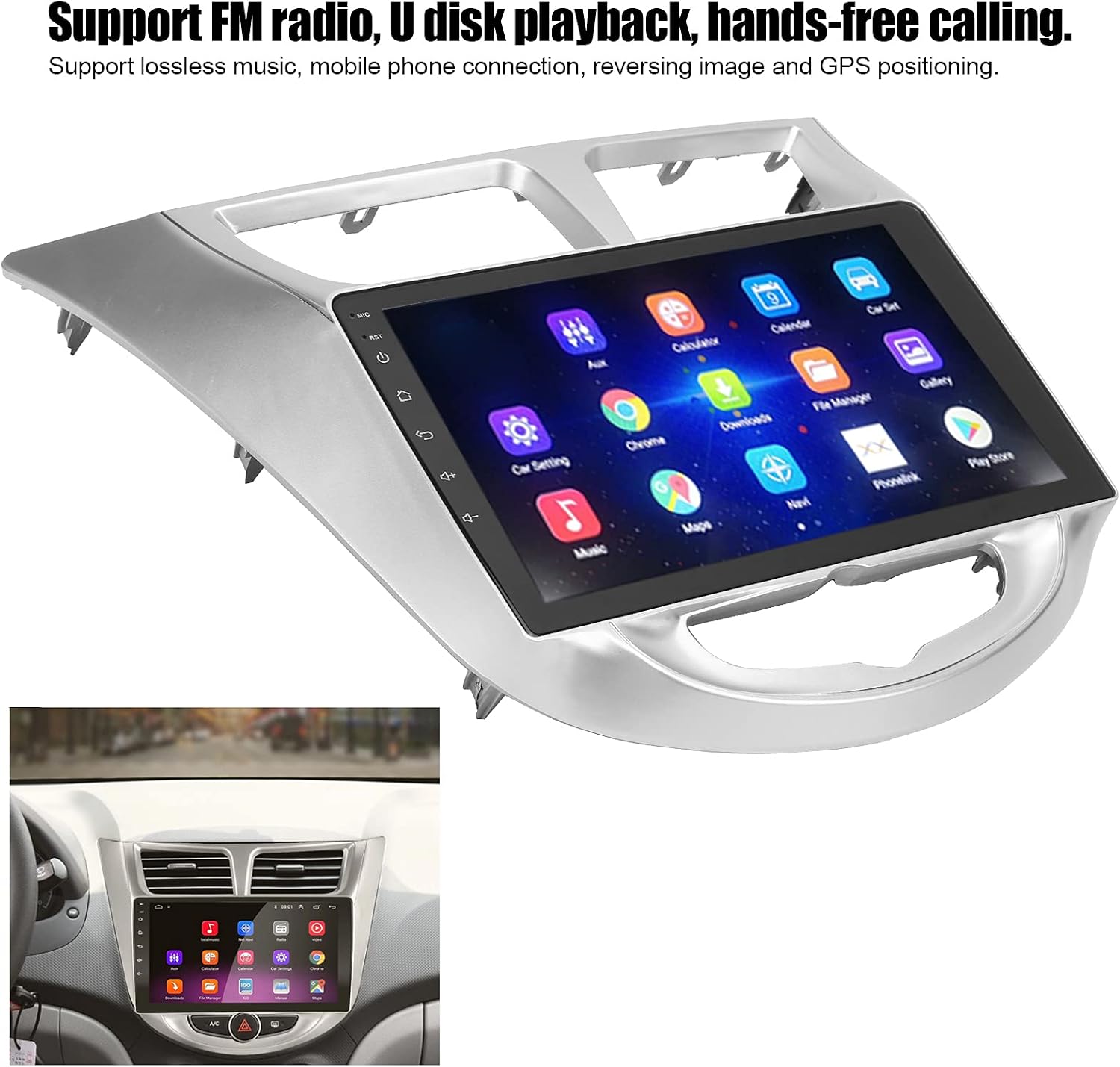 qiilu double din car stereo gps navigation for car 9in hd touch screen navigator gps multimedia player for android 10 replacement for hyundai solaris