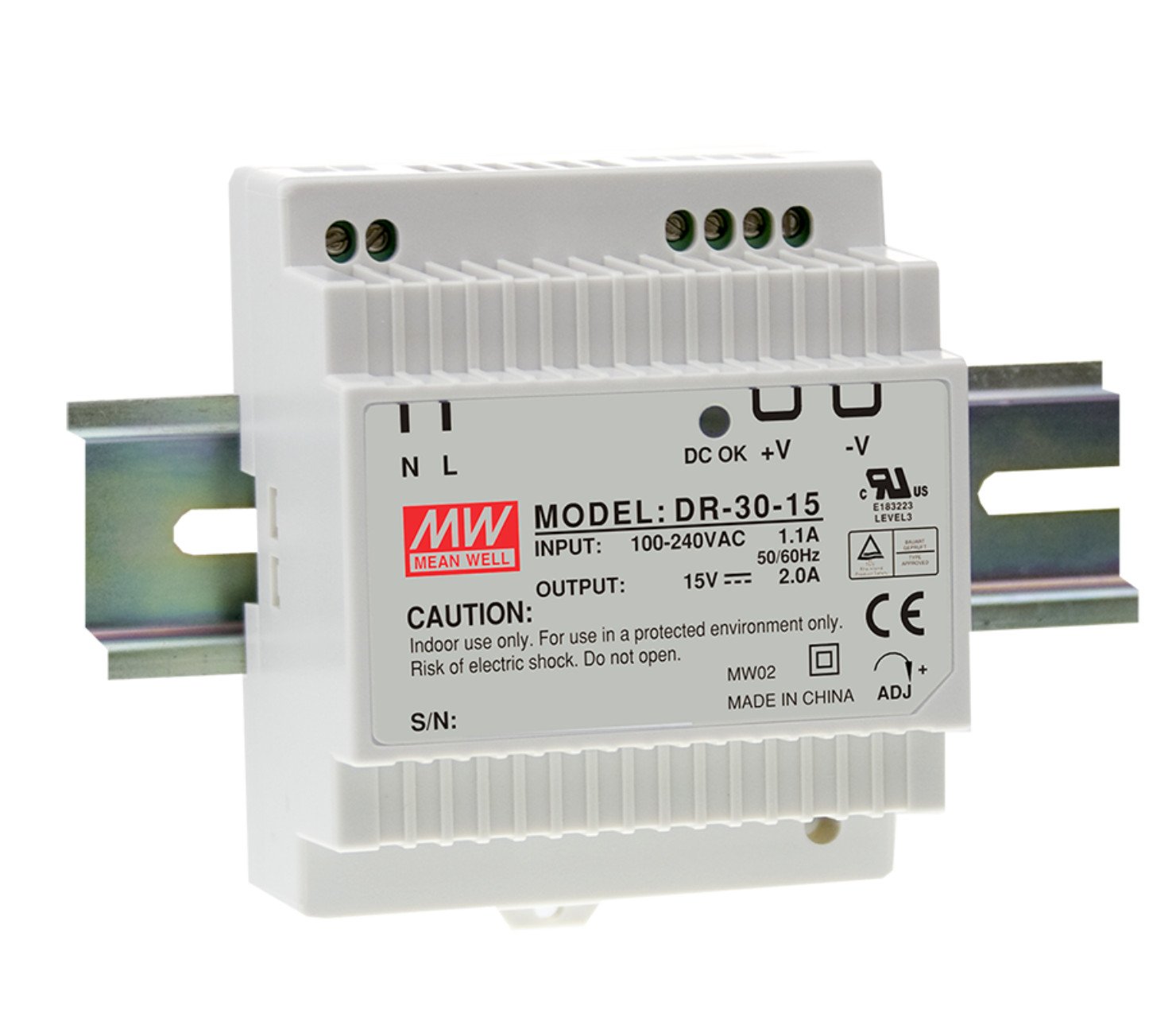 MEAN WELL original DR-30-15 15V 2A meanwell DR-30 15V 30W Single Output Industrial DIN Rail Power Supply