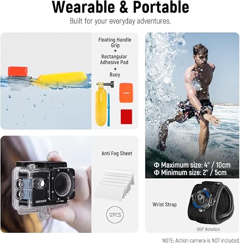 NEEWER Kit d'Accessoires pour Caméra d'Action 50en1 Compatible Avec GoProHero 131211 DJI OSMO 4 3 2 Insta360X4X3 SJCAM AKASO VicTsingAPEMAN Campark Sony Sports DV avec support poteau pour caméra GP-10 - 4